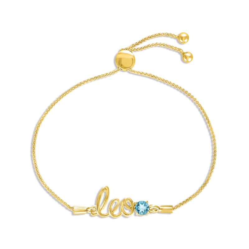 Swiss Blue Topaz Zodiac Leo Bolo Bracelet 10K Yellow Gold 9.5"