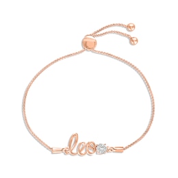 White Lab-Created Sapphire Zodiac Leo Bolo Bracelet 10K Rose Gold 9.5"