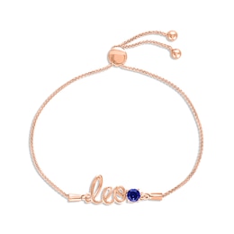 Blue Lab-Created Sapphire Zodiac Leo Bolo Bracelet 10K Rose Gold 9.5"