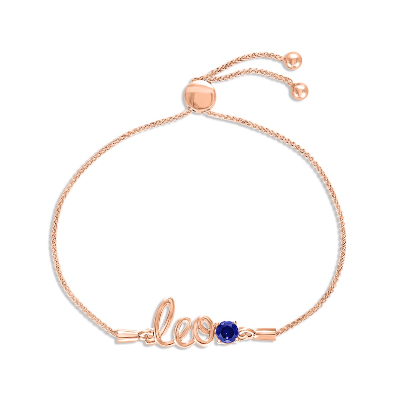 Main Image 1 of Blue Lab-Created Sapphire Zodiac Leo Bolo Bracelet 10K Rose Gold 9.5&quot;
