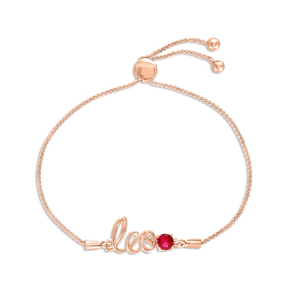 Lab-Created Ruby Zodiac Leo Bolo Bracelet 10K Rose Gold 9.5"