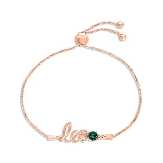 Lab-Created Emerald Zodiac Leo Bolo Bracelet 10K Rose Gold 9.5"