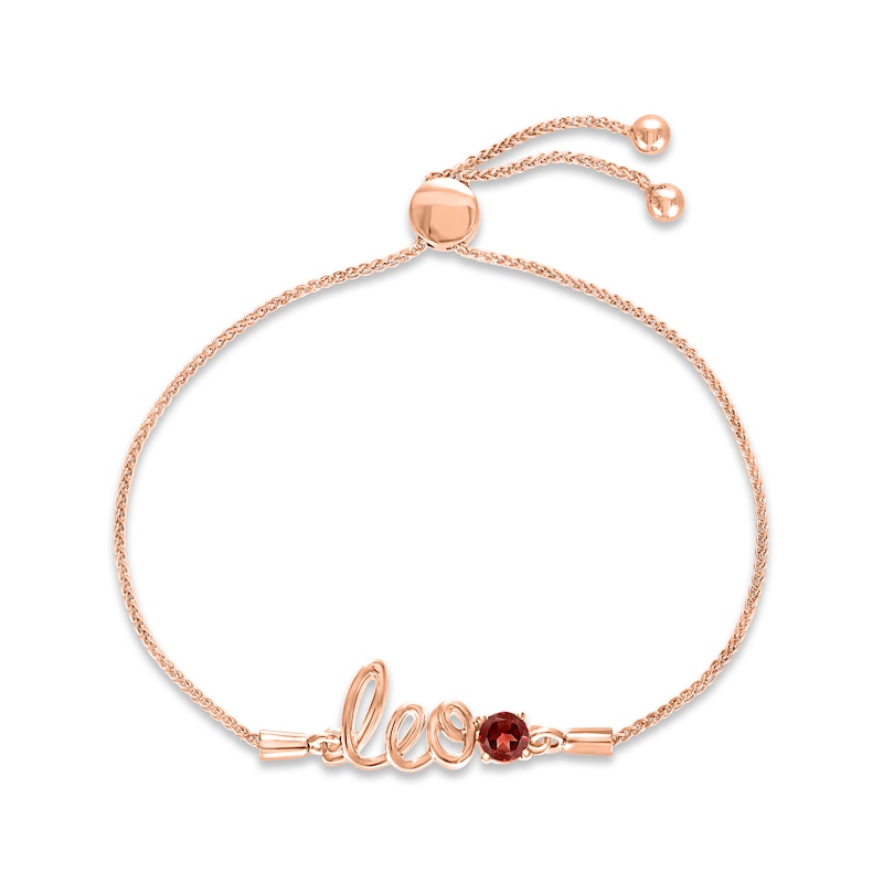 Main Image 1 of Garnet Zodiac Leo Bolo Bracelet 10K Rose Gold 9.5"
