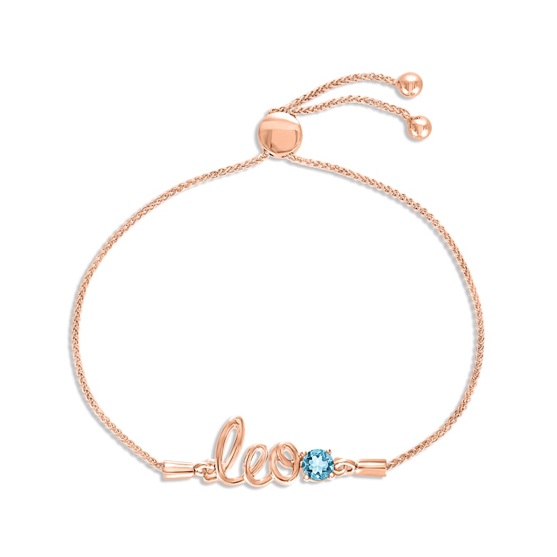 Swiss Blue Topaz Zodiac Leo Bolo Bracelet 10K Rose Gold 9.5"