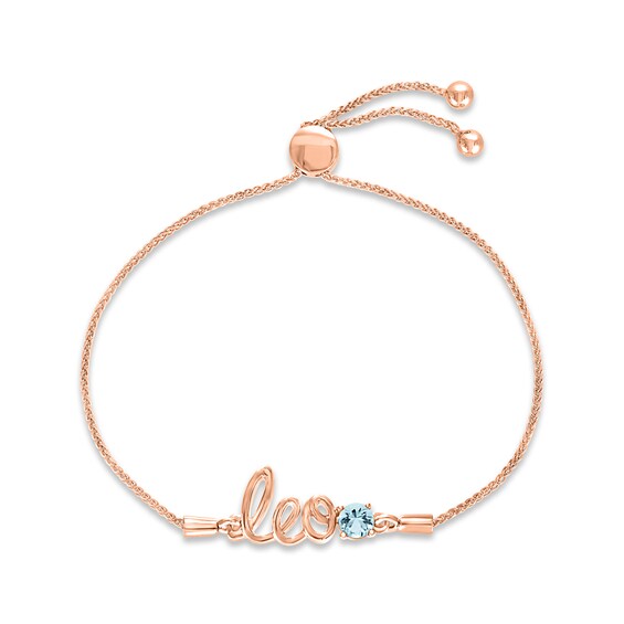 Aquamarine Zodiac Leo Bolo Bracelet 10K Rose Gold 9.5"