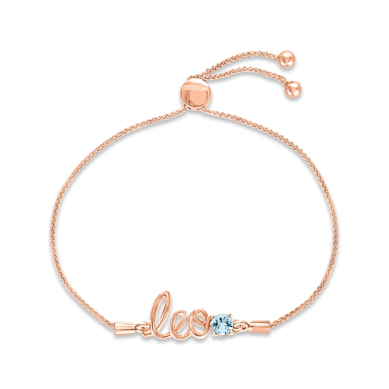 Main Image 1 of Aquamarine Zodiac Leo Bolo Bracelet 10K Rose Gold 9.5&quot;