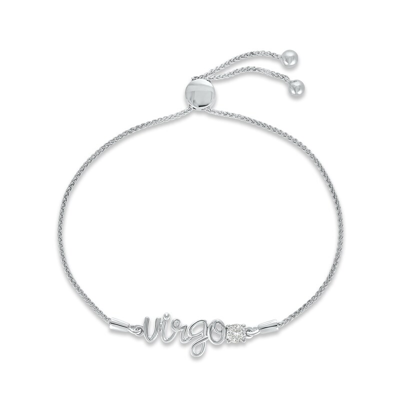 Main Image 1 of White Lab-Created Sapphire Zodiac Virgo Bolo Bracelet Sterling Silver 9.5&quot;