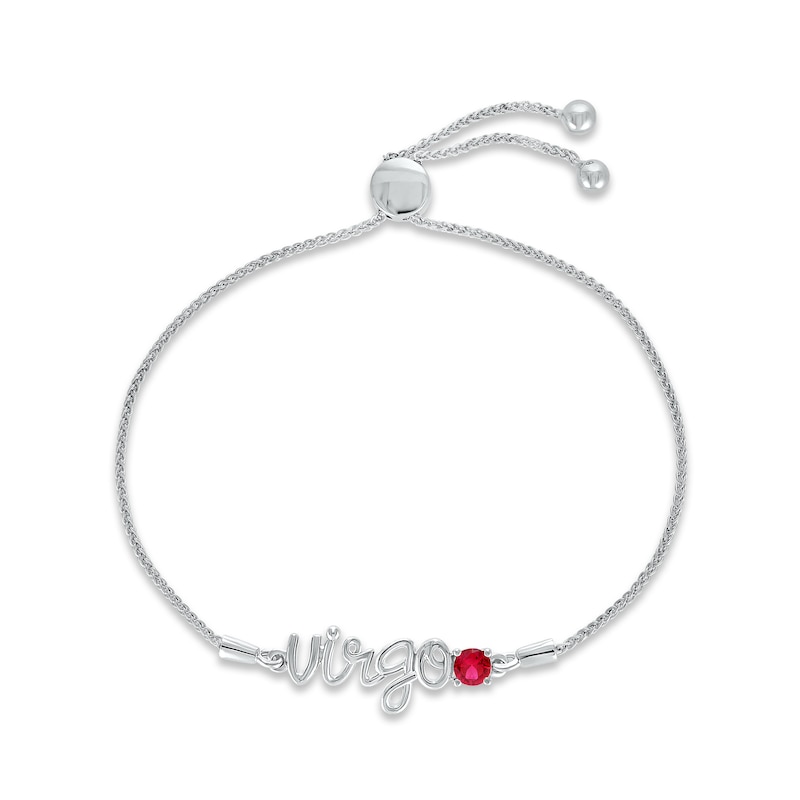 Lab-Created Ruby Zodiac Virgo Bolo Bracelet Sterling Silver 9.5"