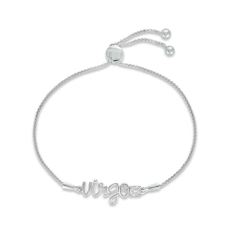 Main Image 1 of White Lab-Created Sapphire Zodiac Virgo Bolo Bracelet 10K White Gold 9.5&quot;