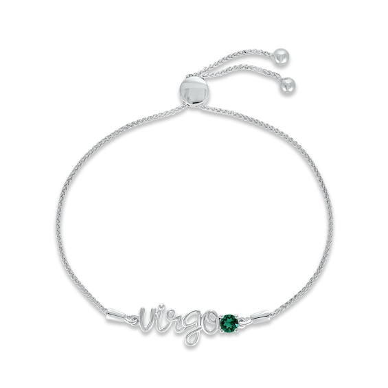 Lab-Created Emerald Zodiac Virgo Bolo Bracelet 10K White Gold 9.5"