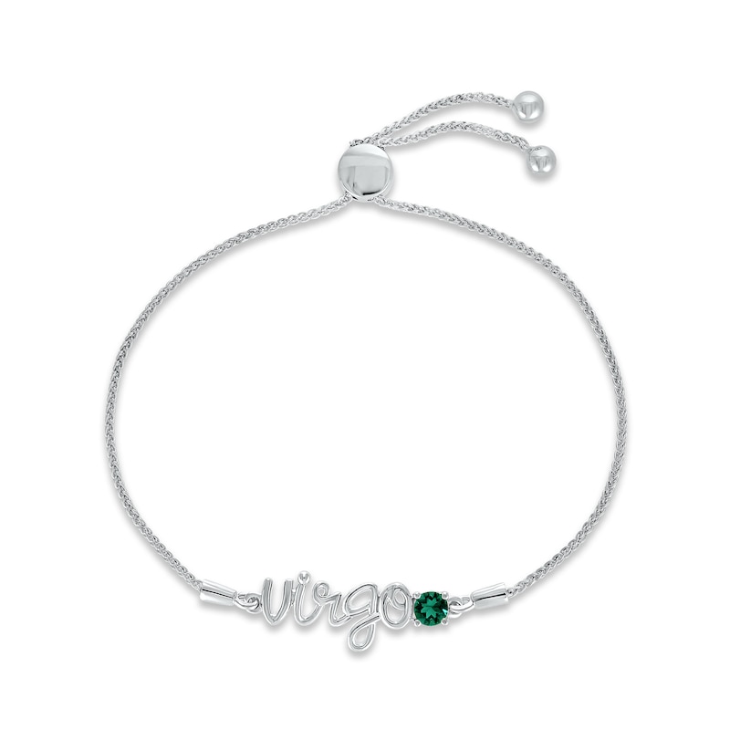 Main Image 1 of Lab-Created Emerald Zodiac Virgo Bolo Bracelet 10K White Gold 9.5"
