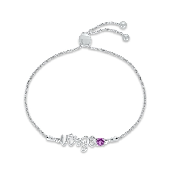 Amethyst Zodiac Virgo Bolo Bracelet 10K White Gold 9.5"