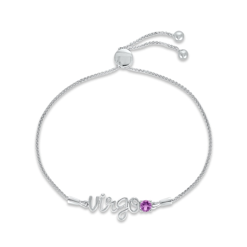 Main Image 1 of Amethyst Zodiac Virgo Bolo Bracelet 10K White Gold 9.5"