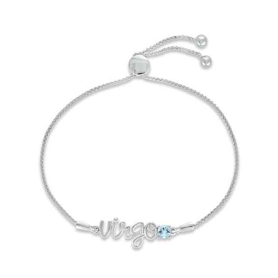 Aquamarine Zodiac Virgo Bolo Bracelet 10K White Gold 9.5"