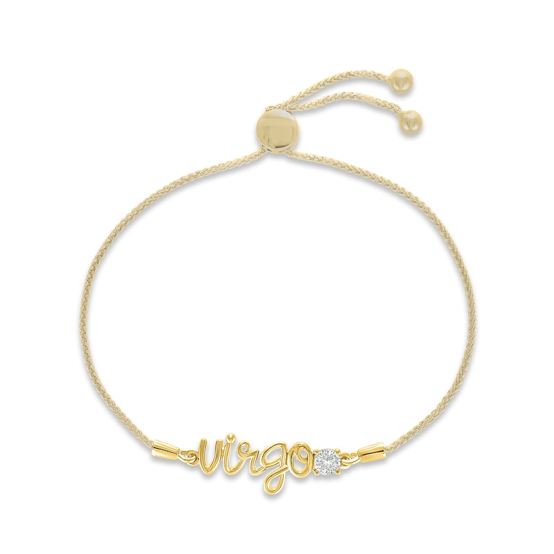 Main Image 1 of White Lab-Created Sapphire Zodiac Virgo Bolo Bracelet 10K Yellow Gold 9.5"