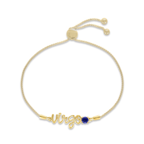 Blue Lab-Created Sapphire Zodiac Virgo Bolo Bracelet 10K Yellow Gold 9.5"