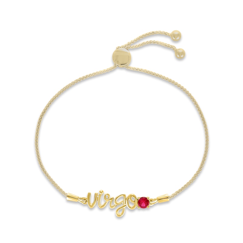 Main Image 1 of Lab-Created Ruby Zodiac Virgo Bolo Bracelet 10K Yellow Gold 9.5"
