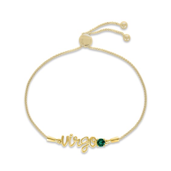 Lab-Created Emerald Zodiac Virgo Bolo Bracelet 10K Yellow Gold 9.5"