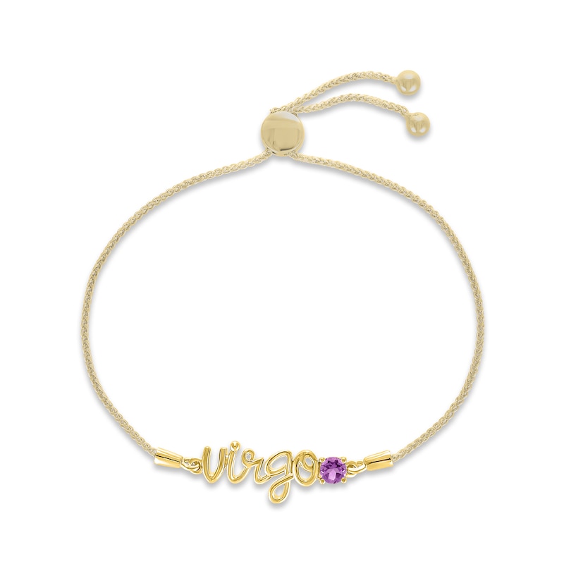 Main Image 1 of Amethyst Zodiac Virgo Bolo Bracelet 10K Yellow Gold 9.5&quot;