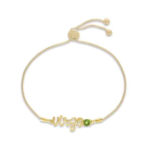 Peridot Zodiac Virgo Bolo Bracelet 10K Yellow Gold 9.5"