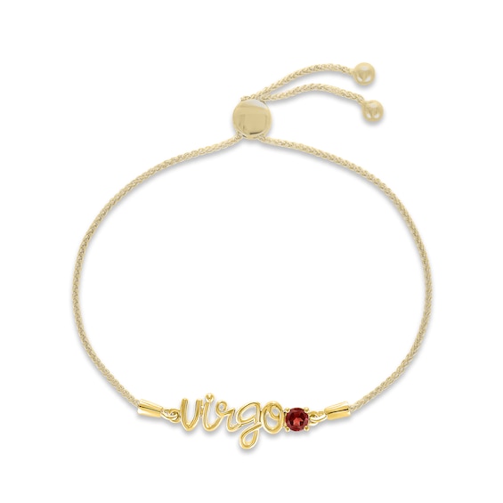Garnet Zodiac Virgo Bolo Bracelet 10K Yellow Gold 9.5"