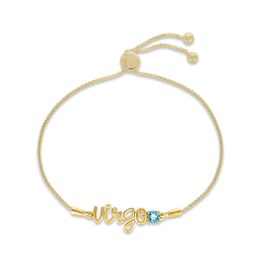 Swiss Blue Topaz Zodiac Virgo Bolo Bracelet 10K Yellow Gold 9.5"
