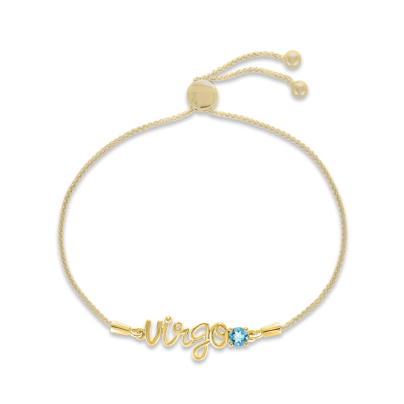 Main Image 1 of Swiss Blue Topaz Zodiac Virgo Bolo Bracelet 10K Yellow Gold 9.5&quot;