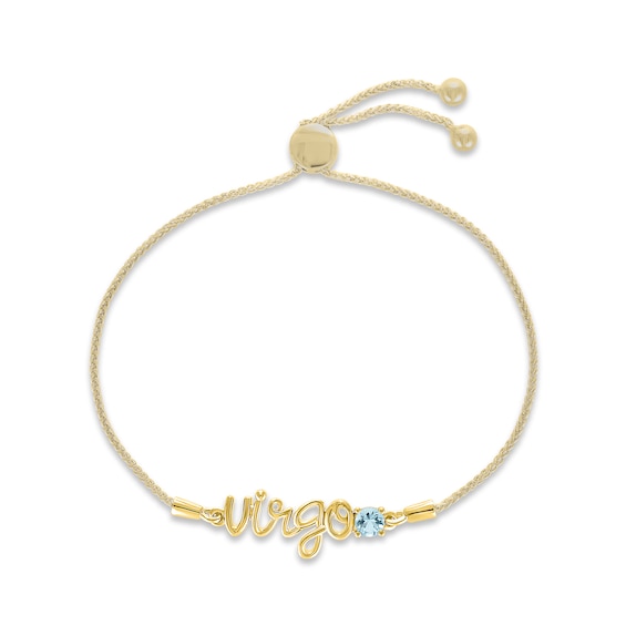 Aquamarine Zodiac Virgo Bolo Bracelet 10K Yellow Gold 9.5"