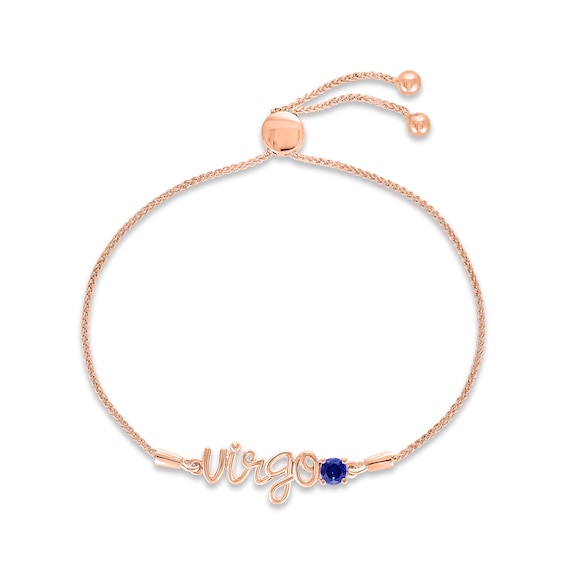 Blue Lab-Created Sapphire Zodiac Virgo Bolo Bracelet 10K Rose Gold 9.5"