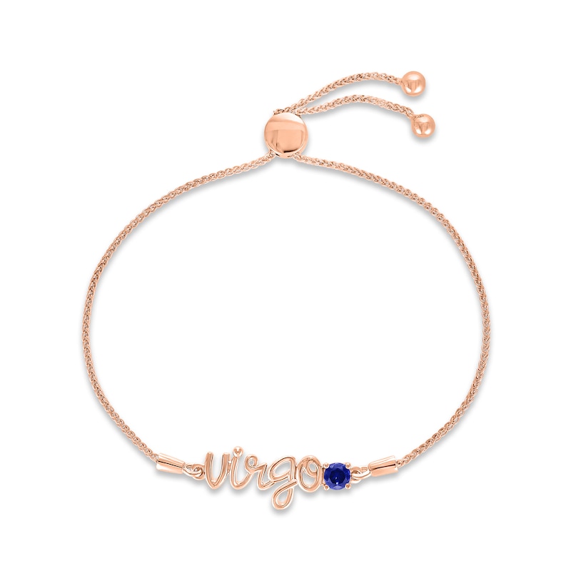Main Image 1 of Blue Lab-Created Sapphire Zodiac Virgo Bolo Bracelet 10K Rose Gold 9.5&quot;