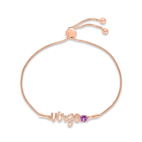 Amethyst Zodiac Virgo Bolo Bracelet 10K Rose Gold 9.5"