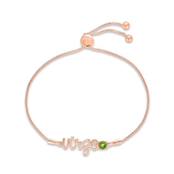 Peridot Zodiac Virgo Bolo Bracelet 10K Rose Gold 9.5"