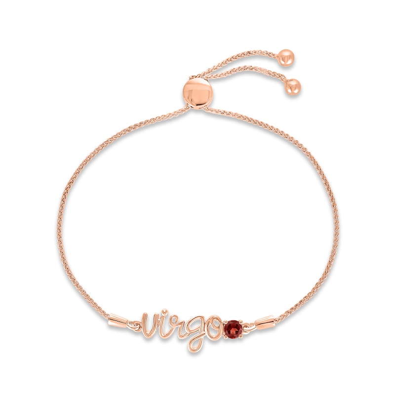 Main Image 1 of Garnet Zodiac Virgo Bolo Bracelet 10K Rose Gold 9.5&quot;