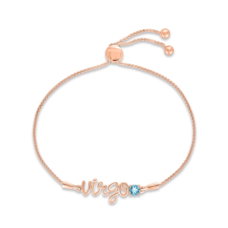 Main Image 1 of Swiss Blue Topaz Zodiac Virgo Bolo Bracelet 10K Rose Gold 9.5&quot;