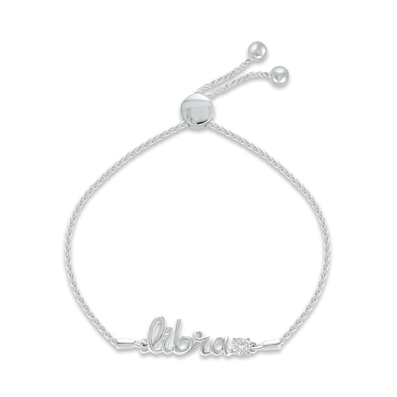 White Lab-Created Sapphire Zodiac Libra Bolo Bracelet Sterling Silver 9.5"