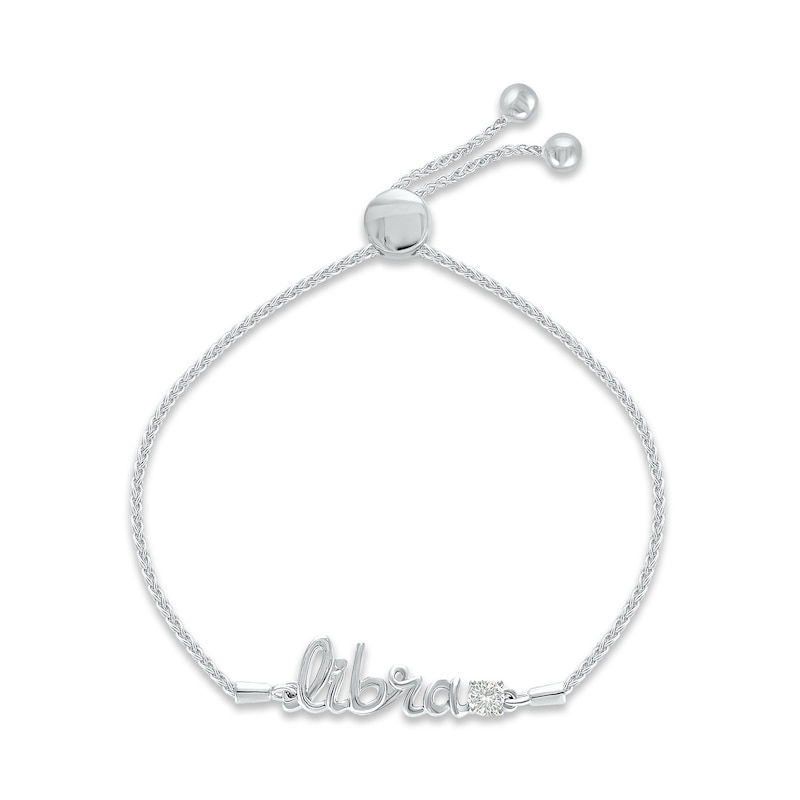 Main Image 1 of White Lab-Created Sapphire Zodiac Libra Bolo Bracelet Sterling Silver 9.5"