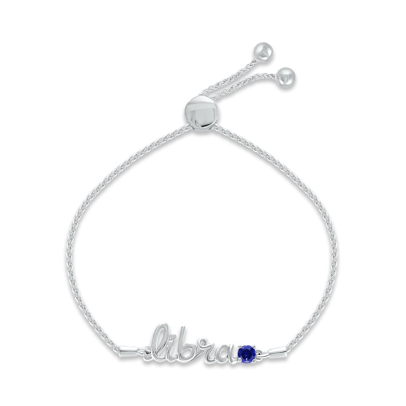Main Image 1 of Blue Lab-Created Sapphire Zodiac Libra Bolo Bracelet Sterling Silver 9.5"