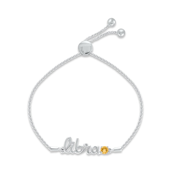 Citrine Zodiac Libra Bolo Bracelet Sterling Silver 9.5"