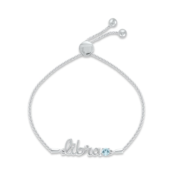 Aquamarine Zodiac Libra Bolo Bracelet Sterling Silver 9.5"