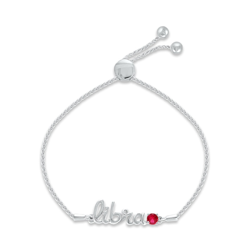 Lab-Created Ruby Zodiac Libra Bolo Bracelet 10K White Gold 9.5"