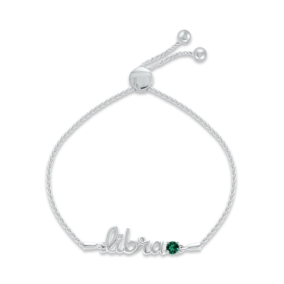Lab-Created Emerald Zodiac Libra Bolo Bracelet 10K White Gold 9.5"