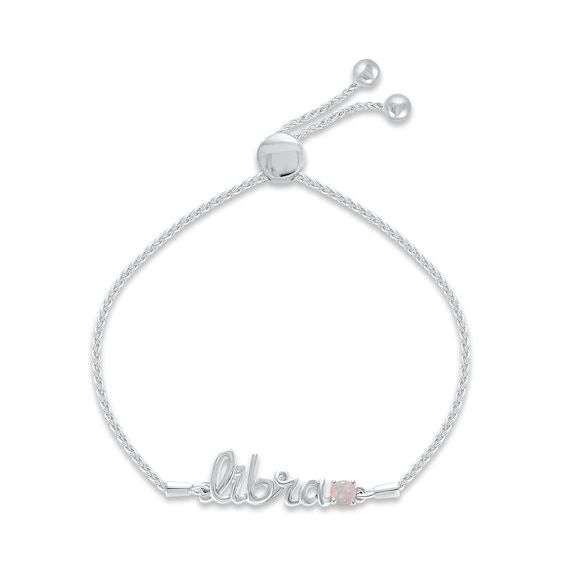 Lab-Created Opal Zodiac Libra Bolo Bracelet 10K White Gold 9.5"