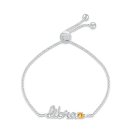 Citrine Zodiac Libra Bolo Bracelet 10K White Gold 9.5"