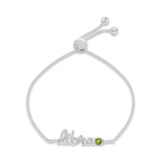 Peridot Zodiac Libra Bolo Bracelet 10K White Gold 9.5"