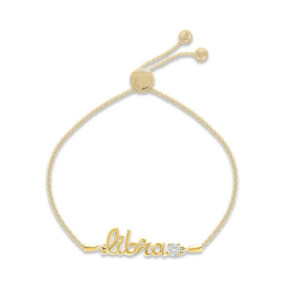 White Lab-Created Sapphire Zodiac Libra Bolo Bracelet 10K Yellow Gold 9.5"