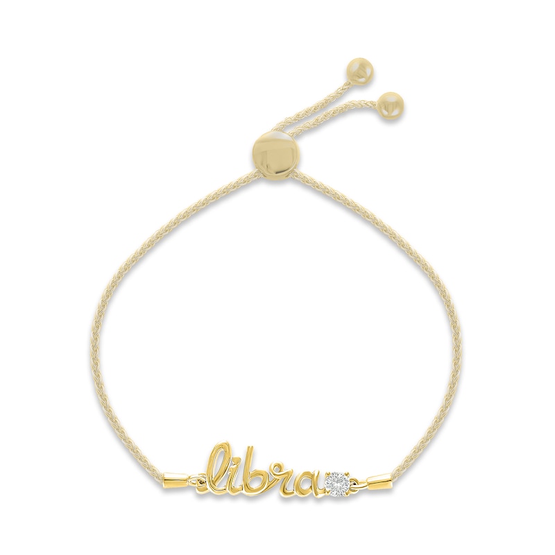 Main Image 1 of White Lab-Created Sapphire Zodiac Libra Bolo Bracelet 10K Yellow Gold 9.5"