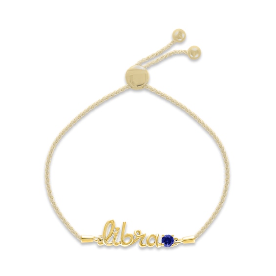 Blue Lab-Created Sapphire Zodiac Libra Bolo Bracelet 10K Yellow Gold 9.5"