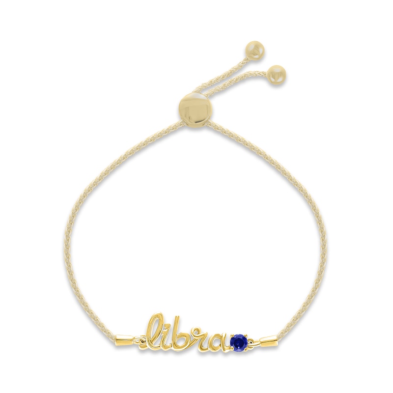 Main Image 1 of Blue Lab-Created Sapphire Zodiac Libra Bolo Bracelet 10K Yellow Gold 9.5"