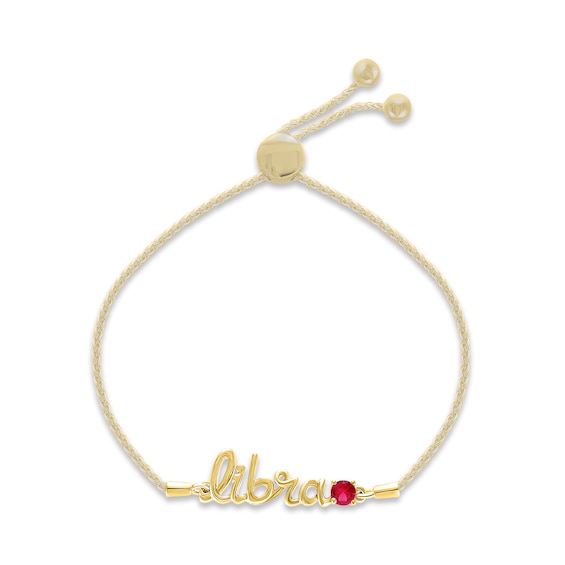 Lab-Created Ruby Zodiac Libra Bolo Bracelet 10K Yellow Gold 9.5"