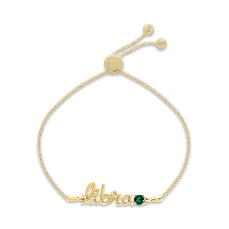 Lab-Created Emerald Zodiac Libra Bolo Bracelet 10K Yellow Gold 9.5"